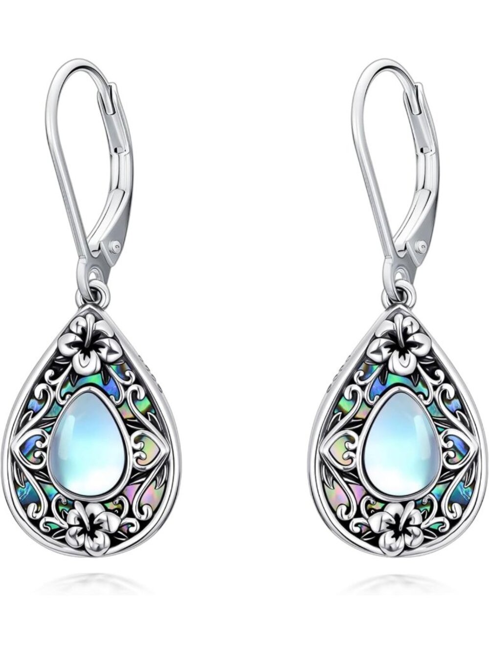 Sterling Silver Flower Teardrop Dangle Earrings - Elegant Jewelry Gifts for Her